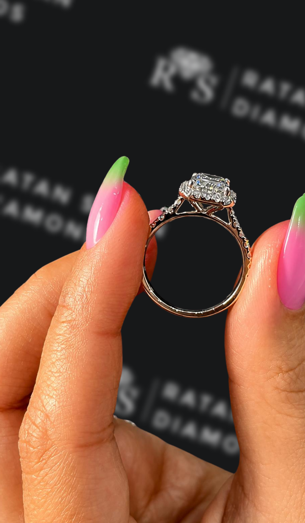 2 carat emerald cut natural diamond engagement ring by Ratan Sajan Diamonds Dubai