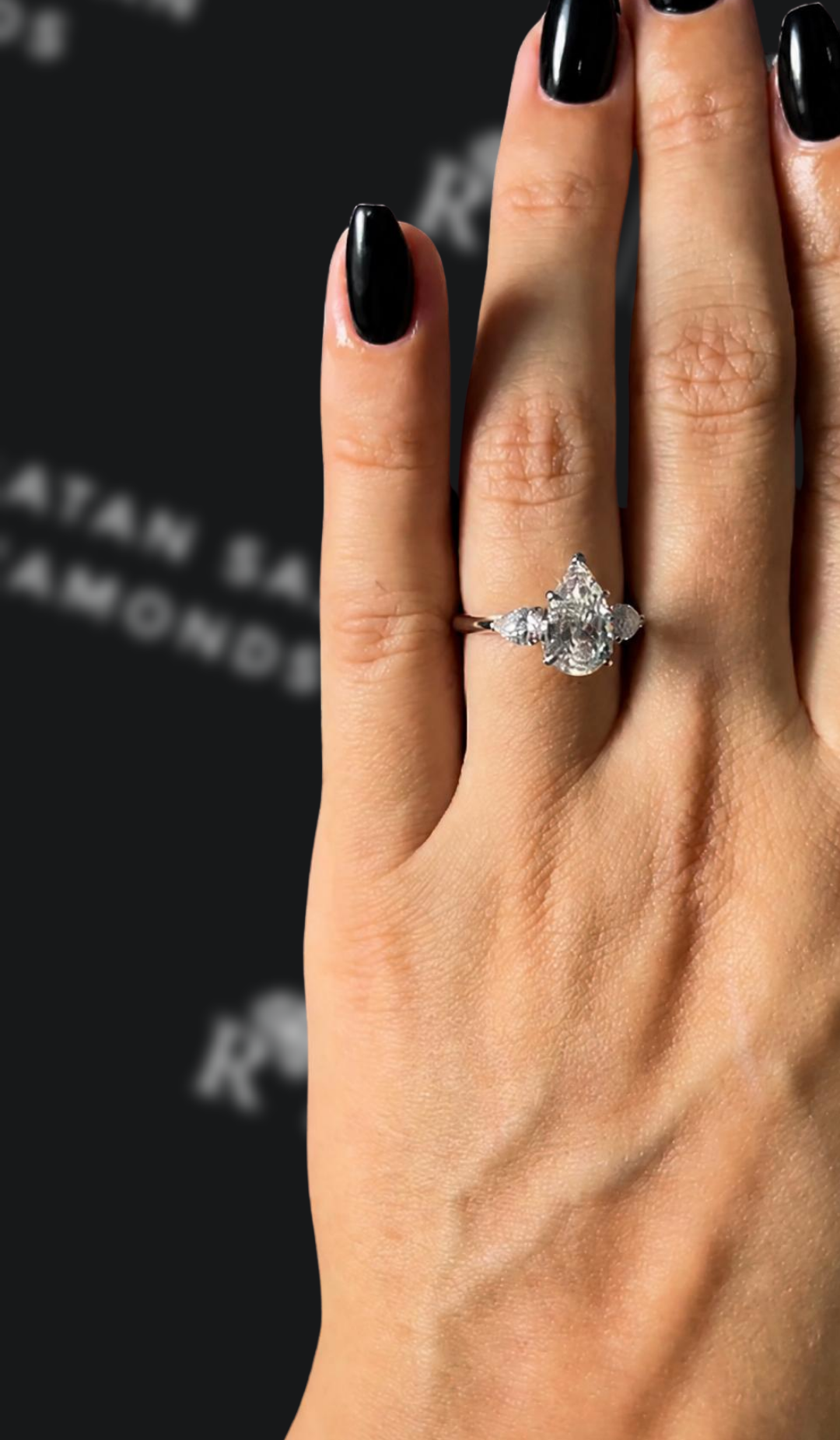 1.5 carat pear shaped natural diamond engagement ring by Ratan Sajan Diamonds Dubai