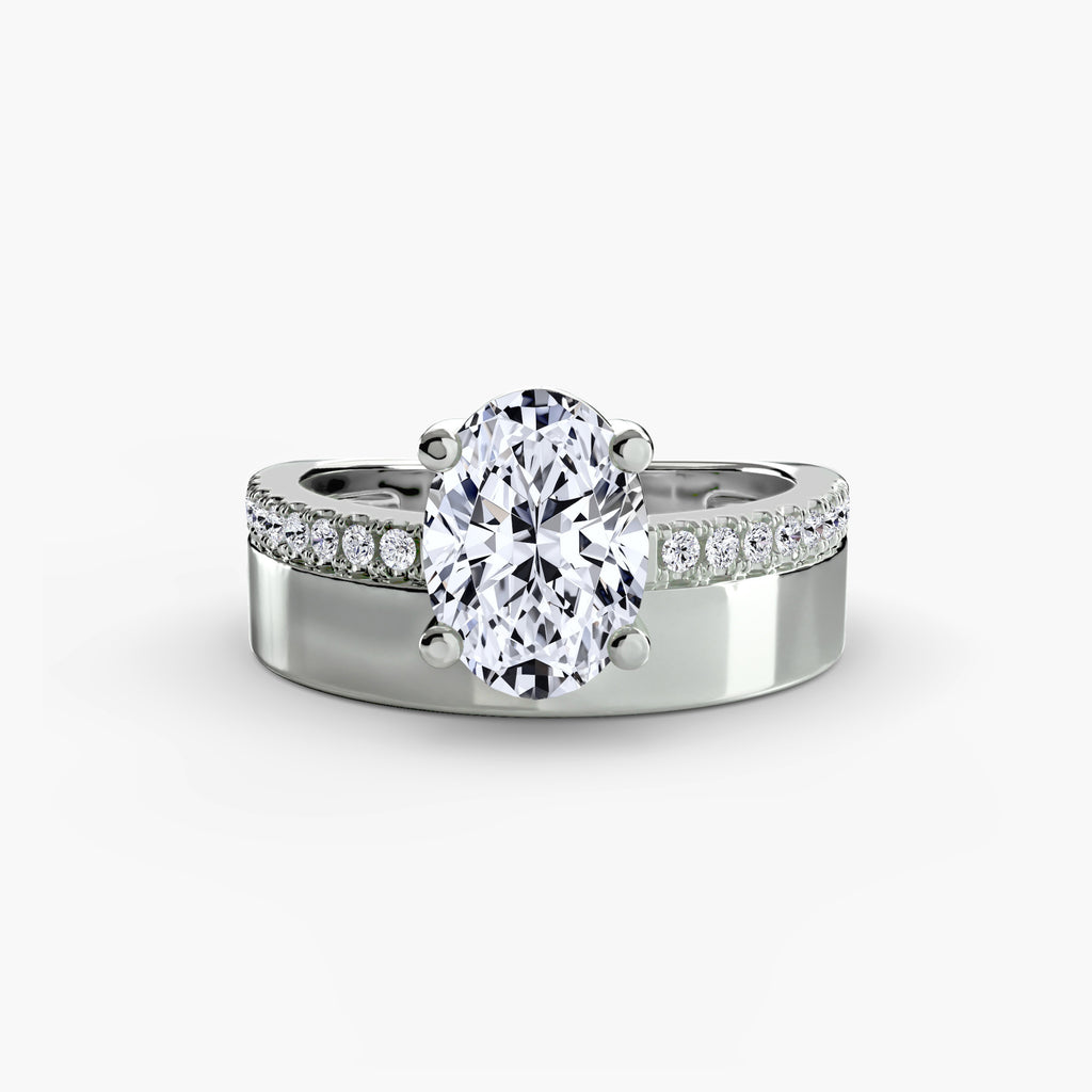 Wide Band Solitaire with Pavé Band