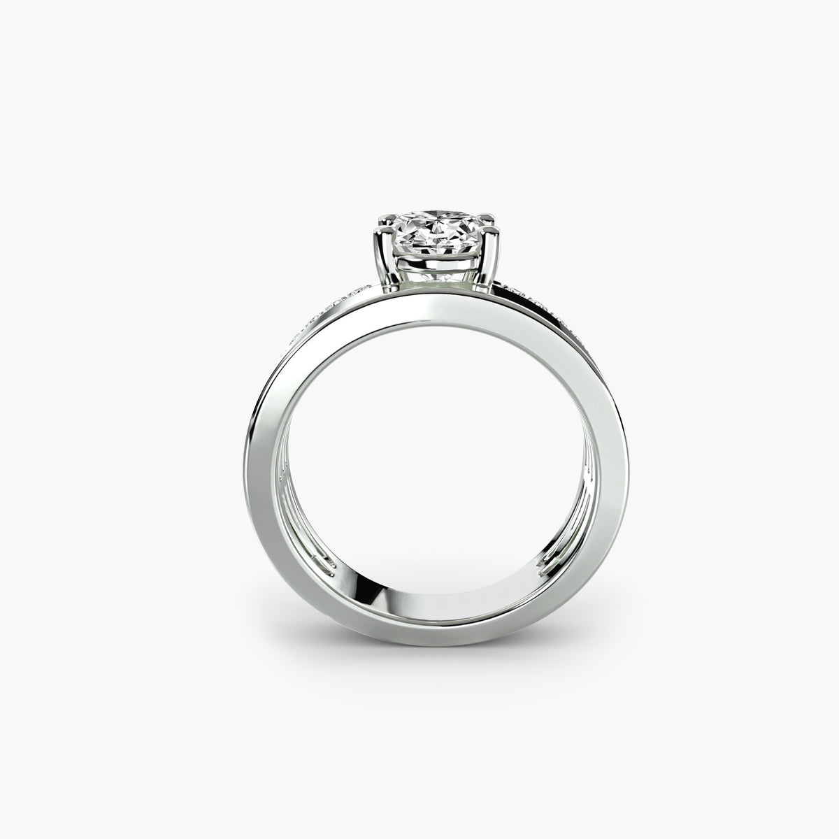 Wide Band Solitaire with Pavé Band