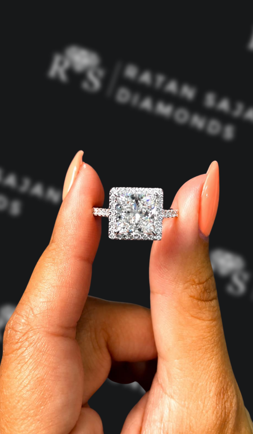 3 carat princess cut natural diamond engagement ring by Ratan Sajan Diamonds Dubai
