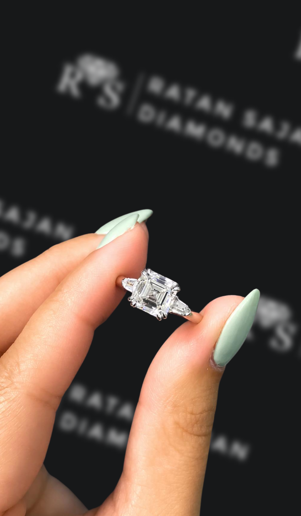 2 carat Asscher cut natural diamond engagement ring by Ratan Sajan Diamonds Dubai