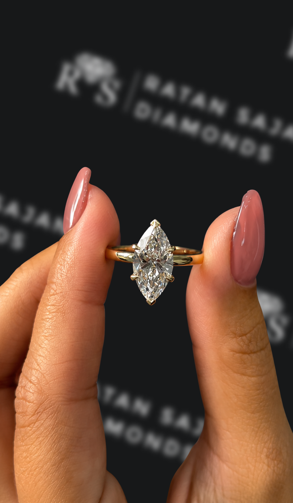 2 carat marquise cut natural diamond engagement ring by Ratan Sajan Diamonds Dubai