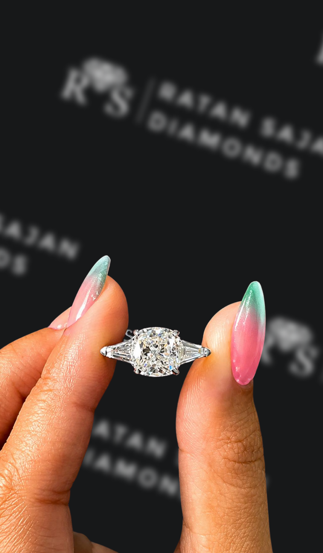 2.5 carat cushion cut natural diamond engagement ring by Ratan Sajan Diamonds Dubai