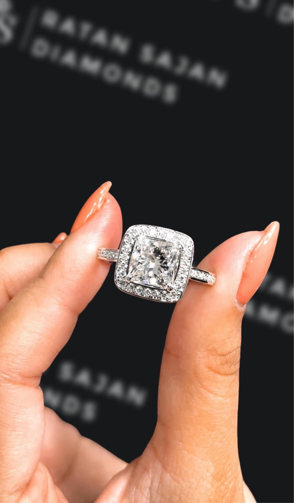 2.5 carat princess cut natural diamond engagement ring by Ratan Sajan Diamonds Dubai