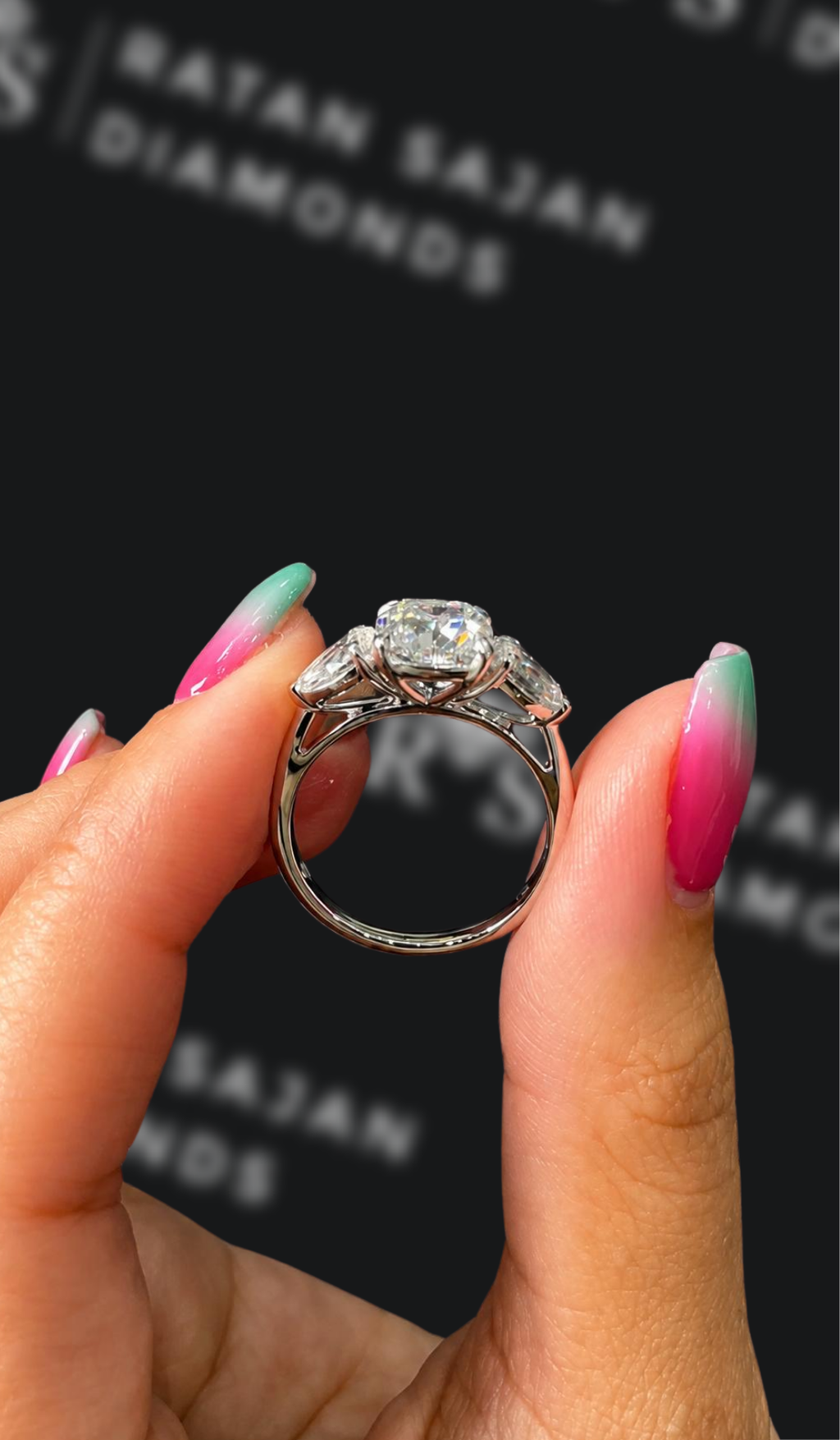 2 carat cushion cut natural diamond engagement ring by Ratan Sajan Diamonds Dubai