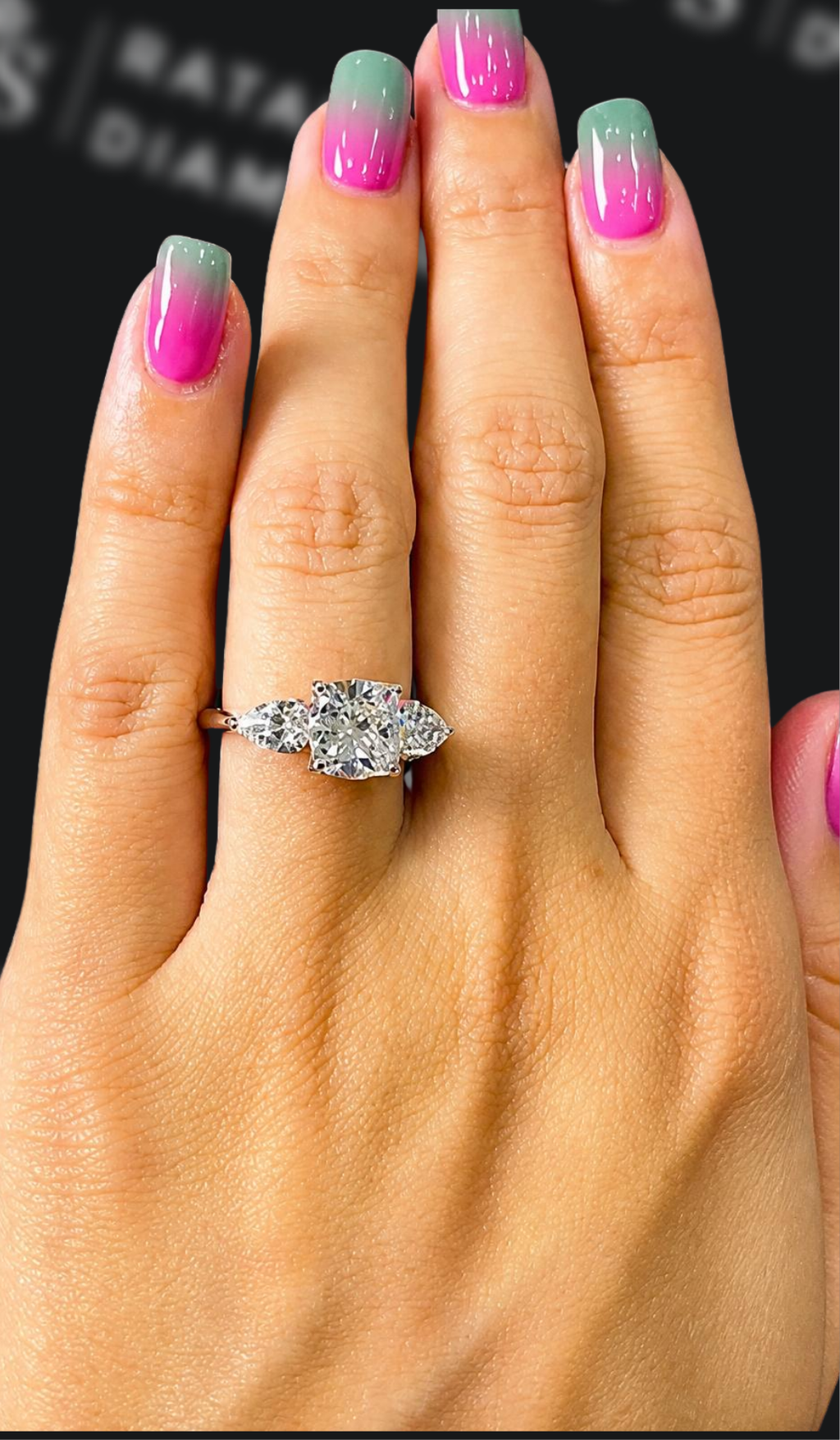2 carat cushion cut natural diamond engagement ring by Ratan Sajan Diamonds Dubai
