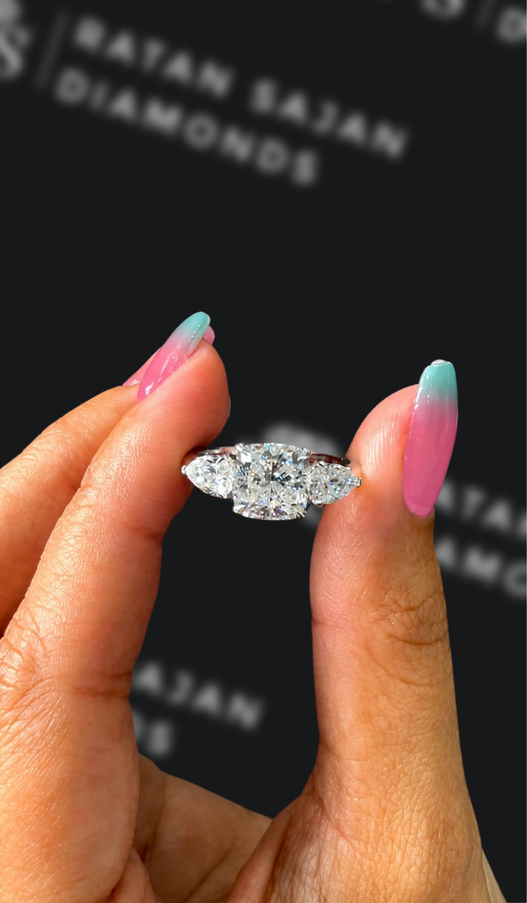 2 carat cushion cut natural diamond engagement ring by Ratan Sajan Diamonds Dubai