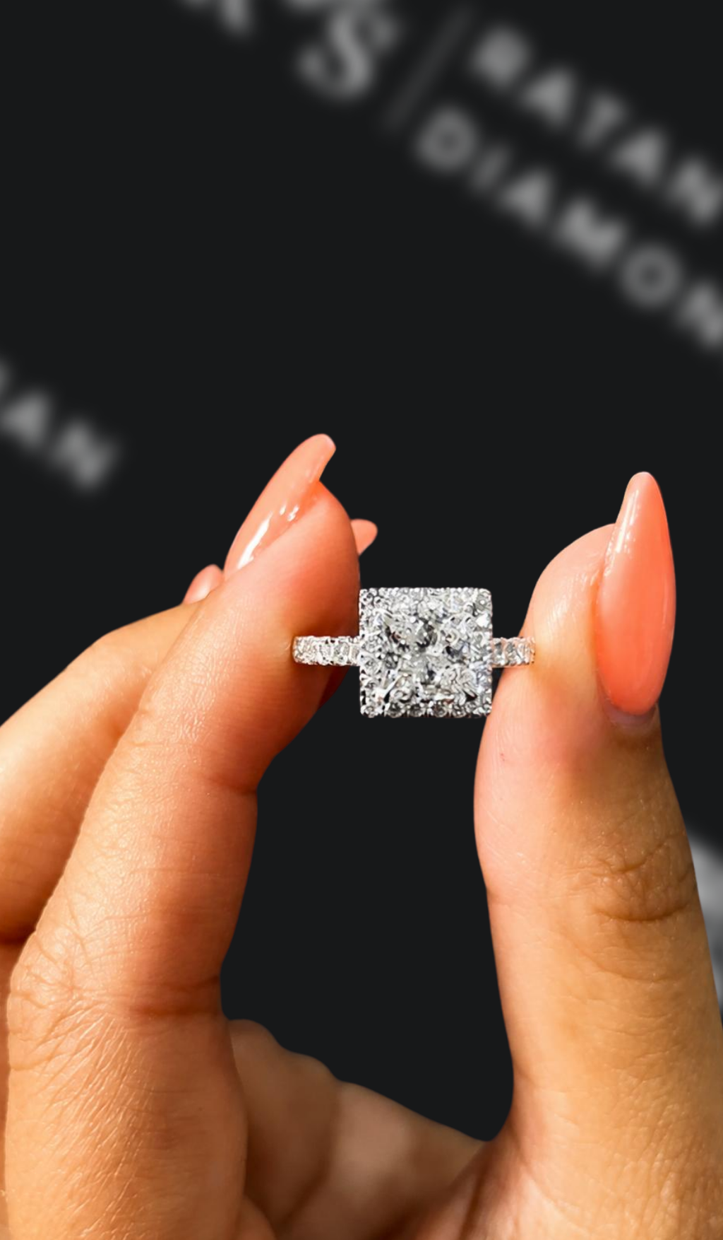 1.5 carat princess cut natural diamond engagement ring by Ratan Sajan Diamonds Dubai