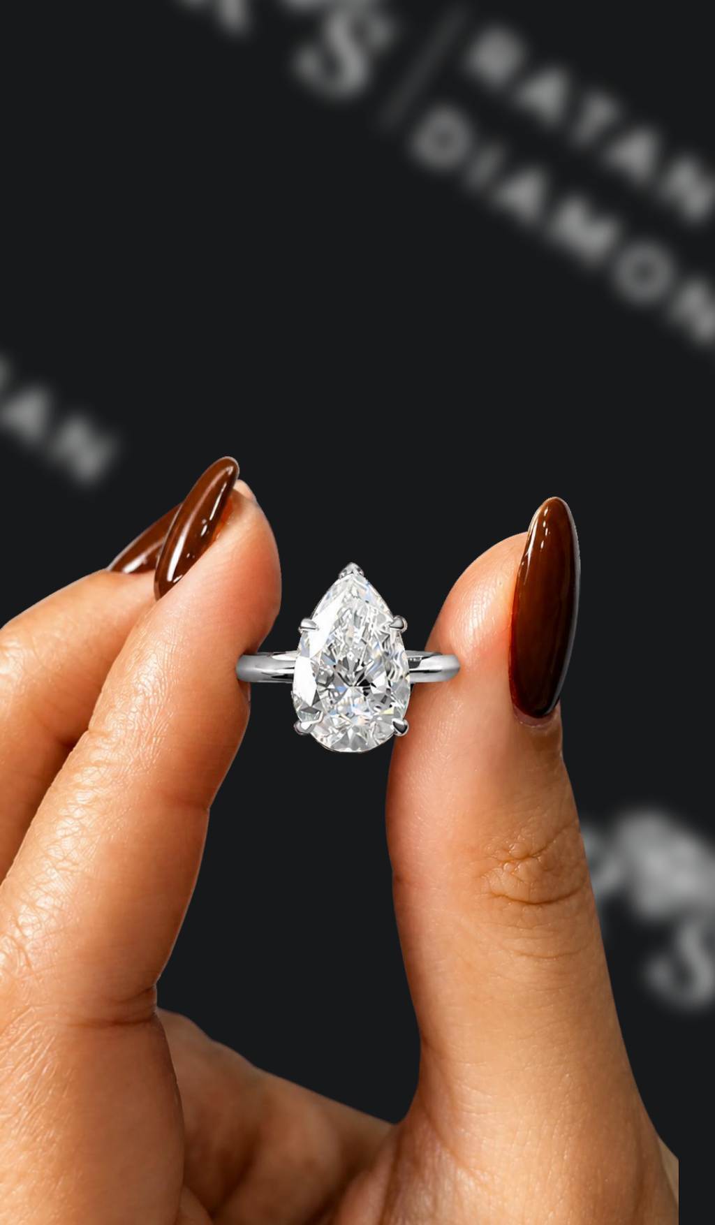 3 carat pear shaped natural diamond engagement ring by Ratan Sajan Diamonds Dubai