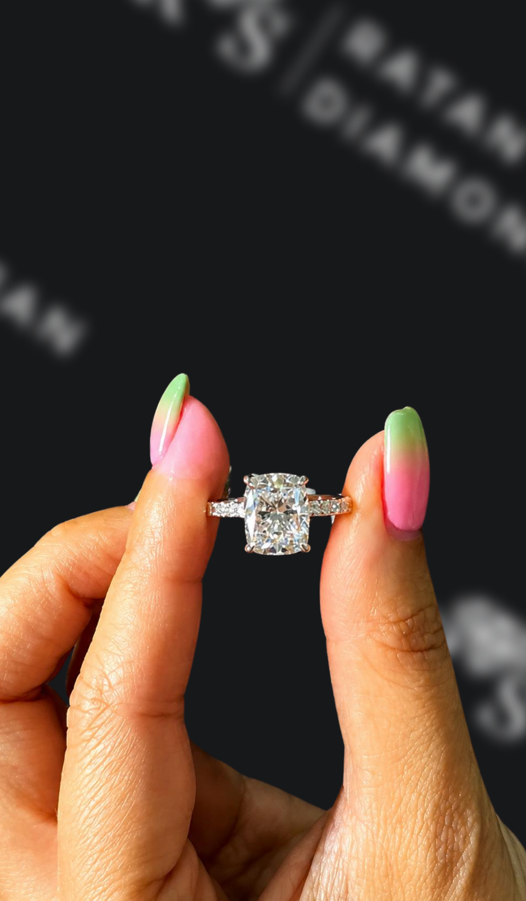 2.5 carat cushion cut natural diamond engagement ring by Ratan Sajan Diamonds Dubai