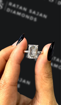 3 carat emerald cut natural diamond engagement ring by Ratan Sajan Diamonds Dubai