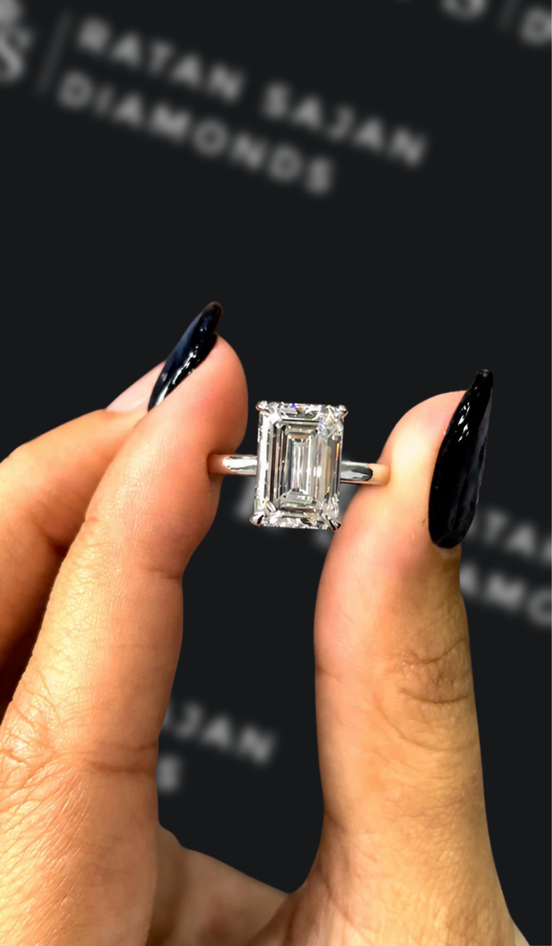 3 carat emerald cut natural diamond engagement ring by Ratan Sajan Diamonds Dubai