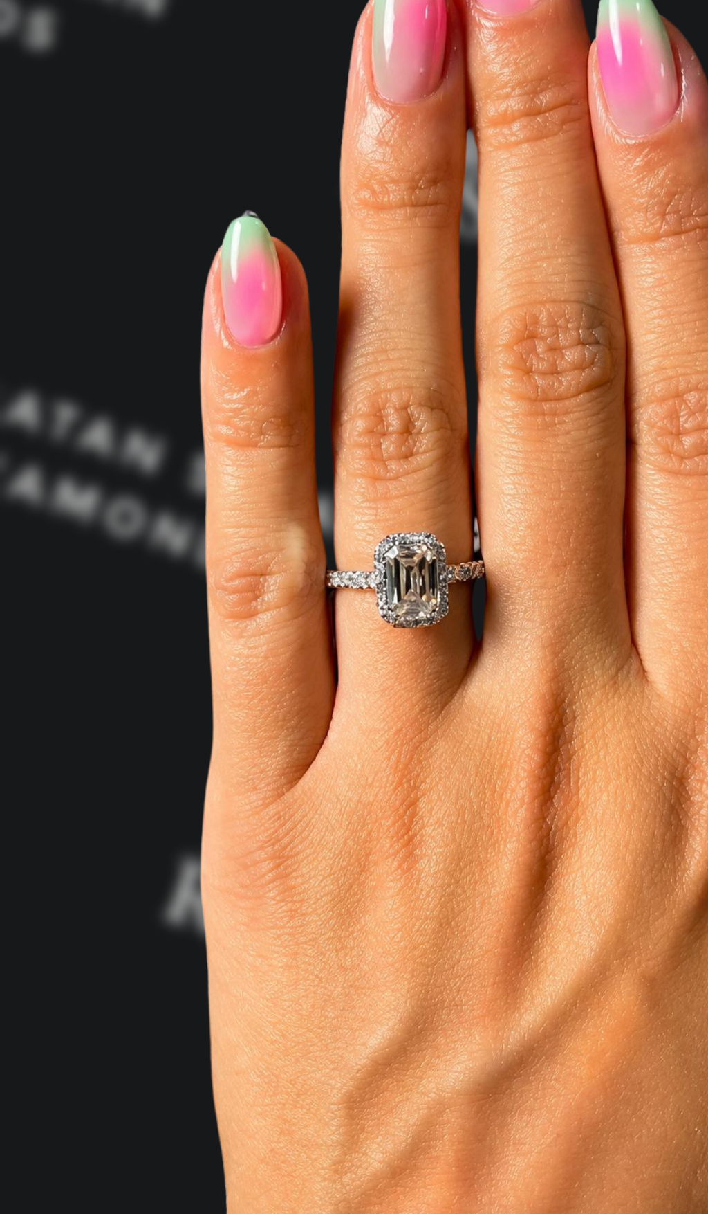 1.5 carat emerald cut natural diamond engagement ring by Ratan Sajan Diamonds Dubai