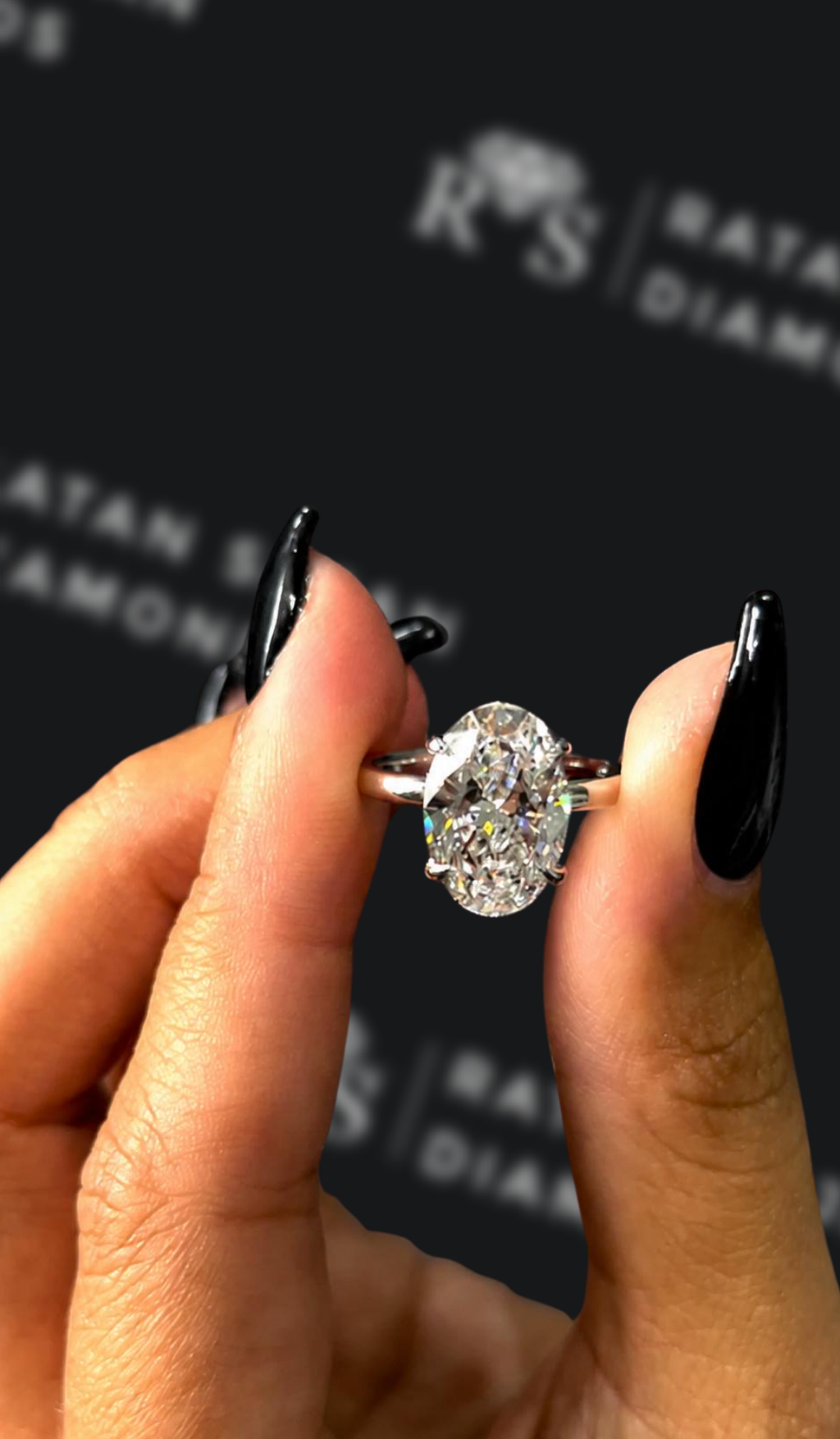 3 carat oval natural diamond engagement ring by Ratan Sajan Diamonds Dubai