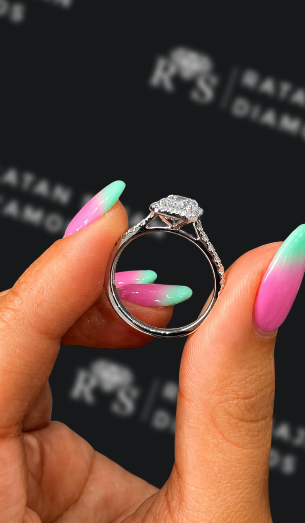 1 carat emerald cut natural diamond engagement ring by Ratan Sajan Diamonds Dubai