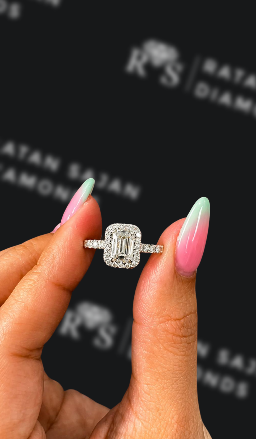 1 carat emerald cut natural diamond engagement ring by Ratan Sajan Diamonds Dubai
