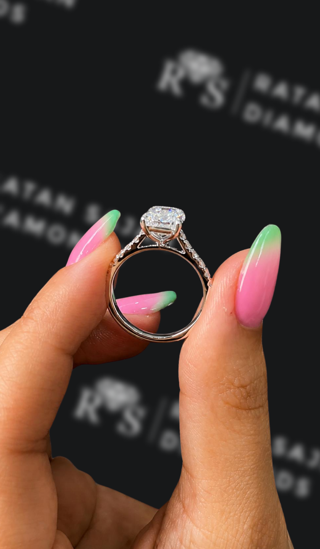 2 carat emerald cut natural diamond engagement ring by Ratan Sajan Diamonds Dubai