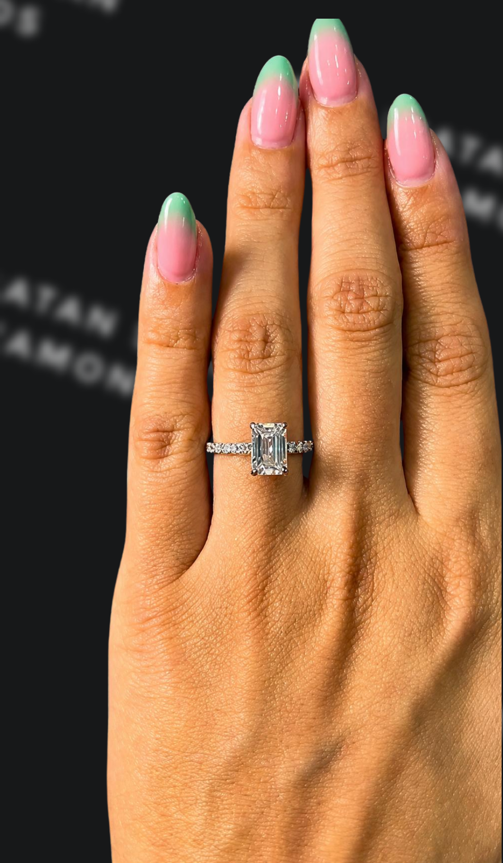 1.5 carat emerald cut natural diamond engagement ring by Ratan Sajan Diamonds Dubai