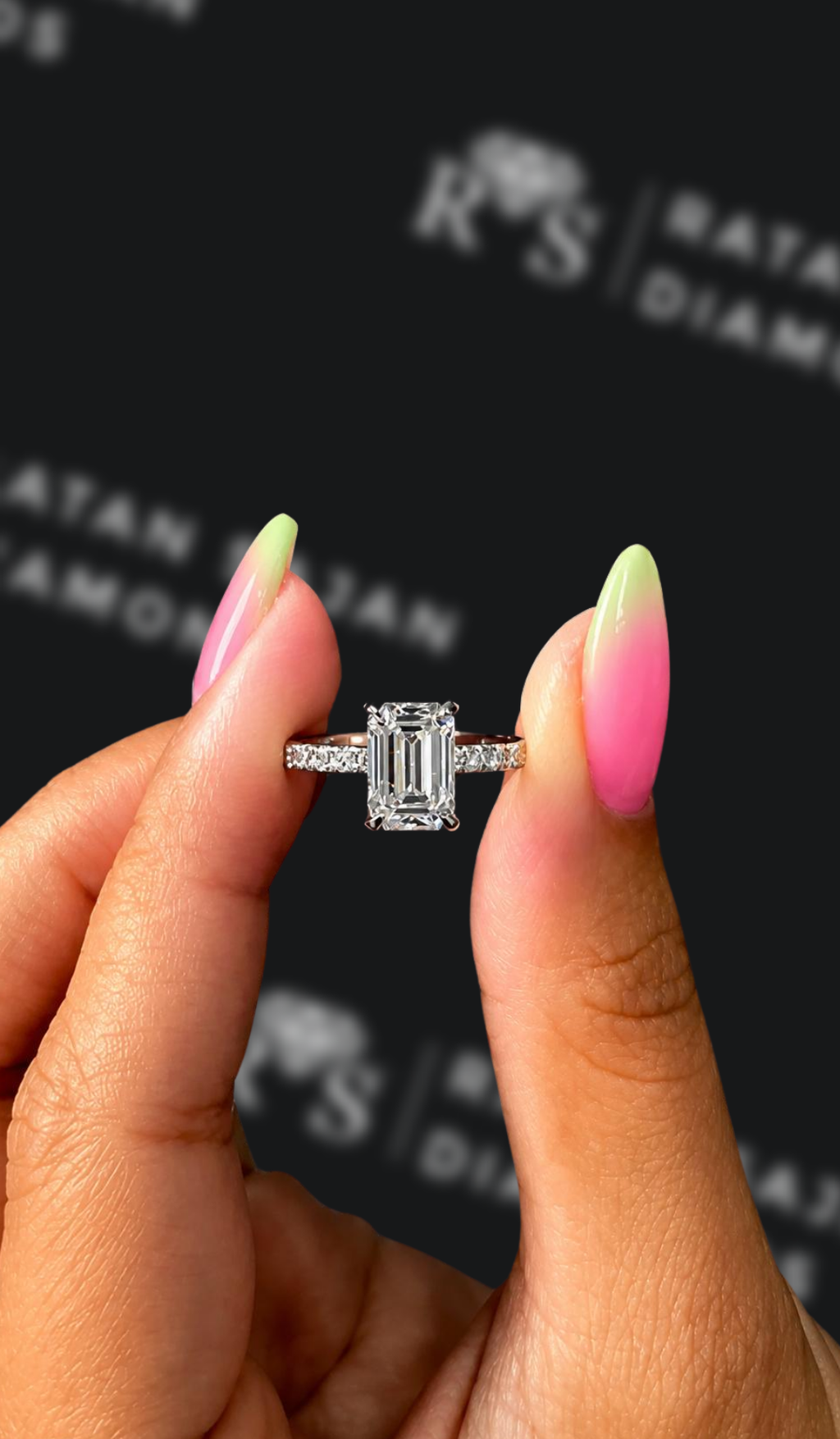 1.5 carat emerald cut natural diamond engagement ring by Ratan Sajan Diamonds Dubai