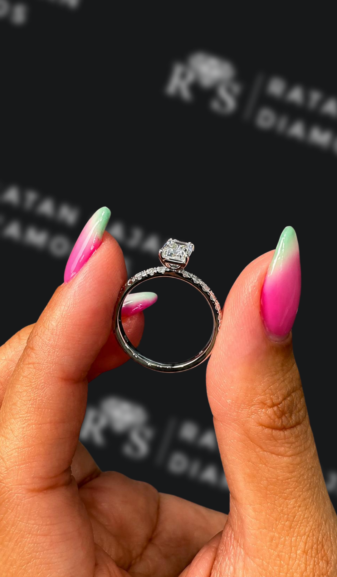1 carat emerald cut natural diamond engagement ring by Ratan Sajan Diamonds Dubai