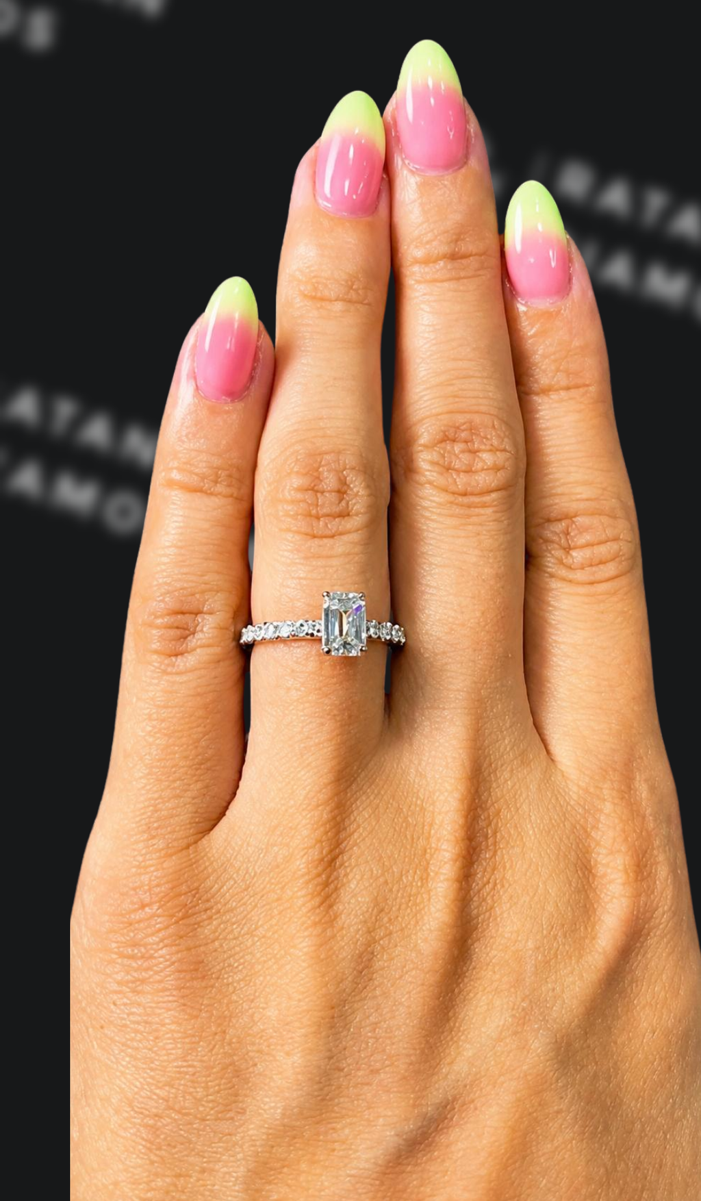 1 carat emerald cut natural diamond engagement ring by Ratan Sajan Diamonds Dubai