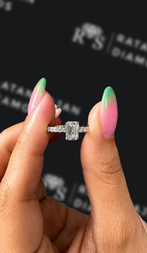 1 carat emerald cut natural diamond engagement ring by Ratan Sajan Diamonds Dubai