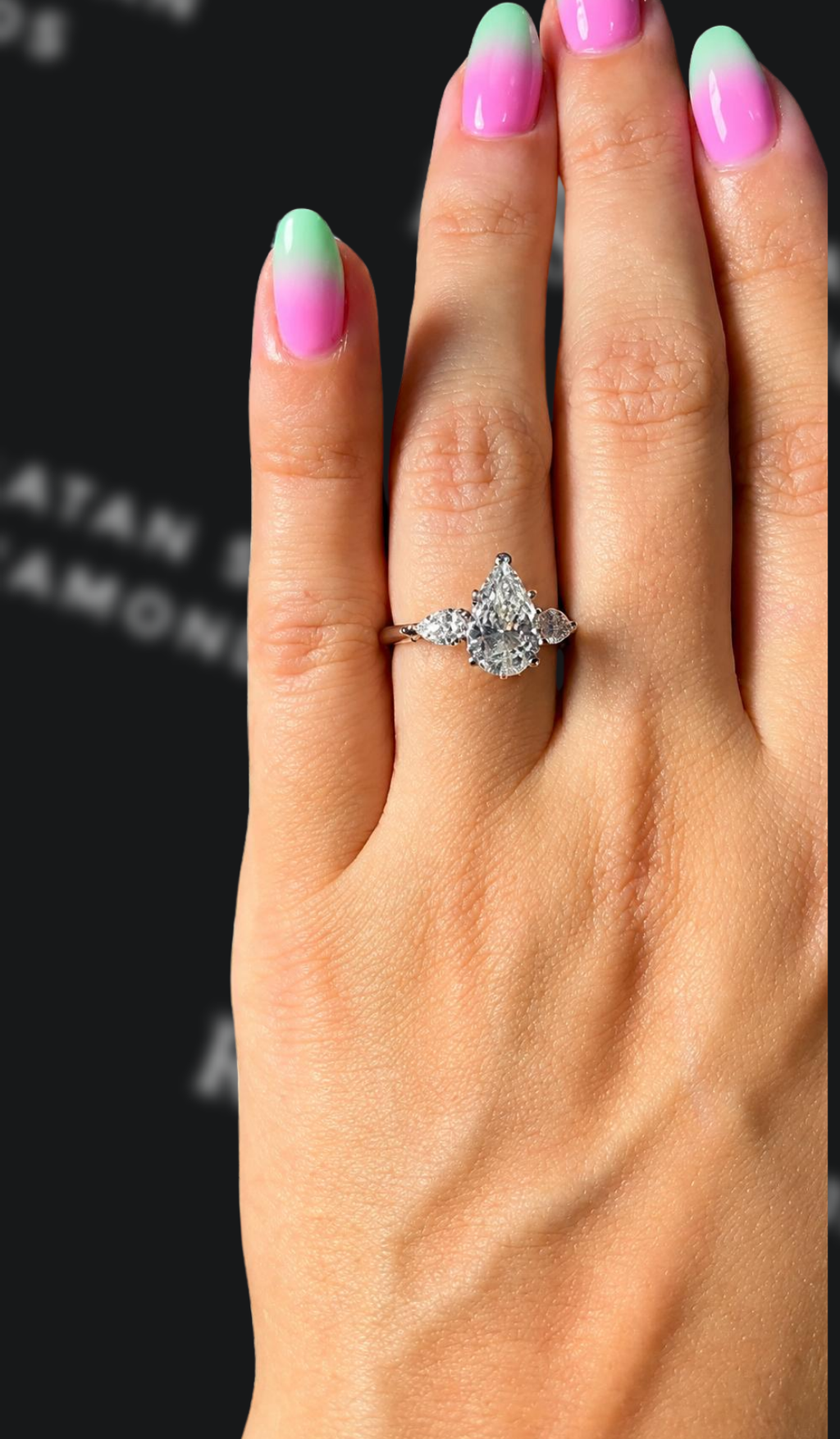 1.5 carat pear shaped natural diamond engagement ring by Ratan Sajan Diamonds Dubai