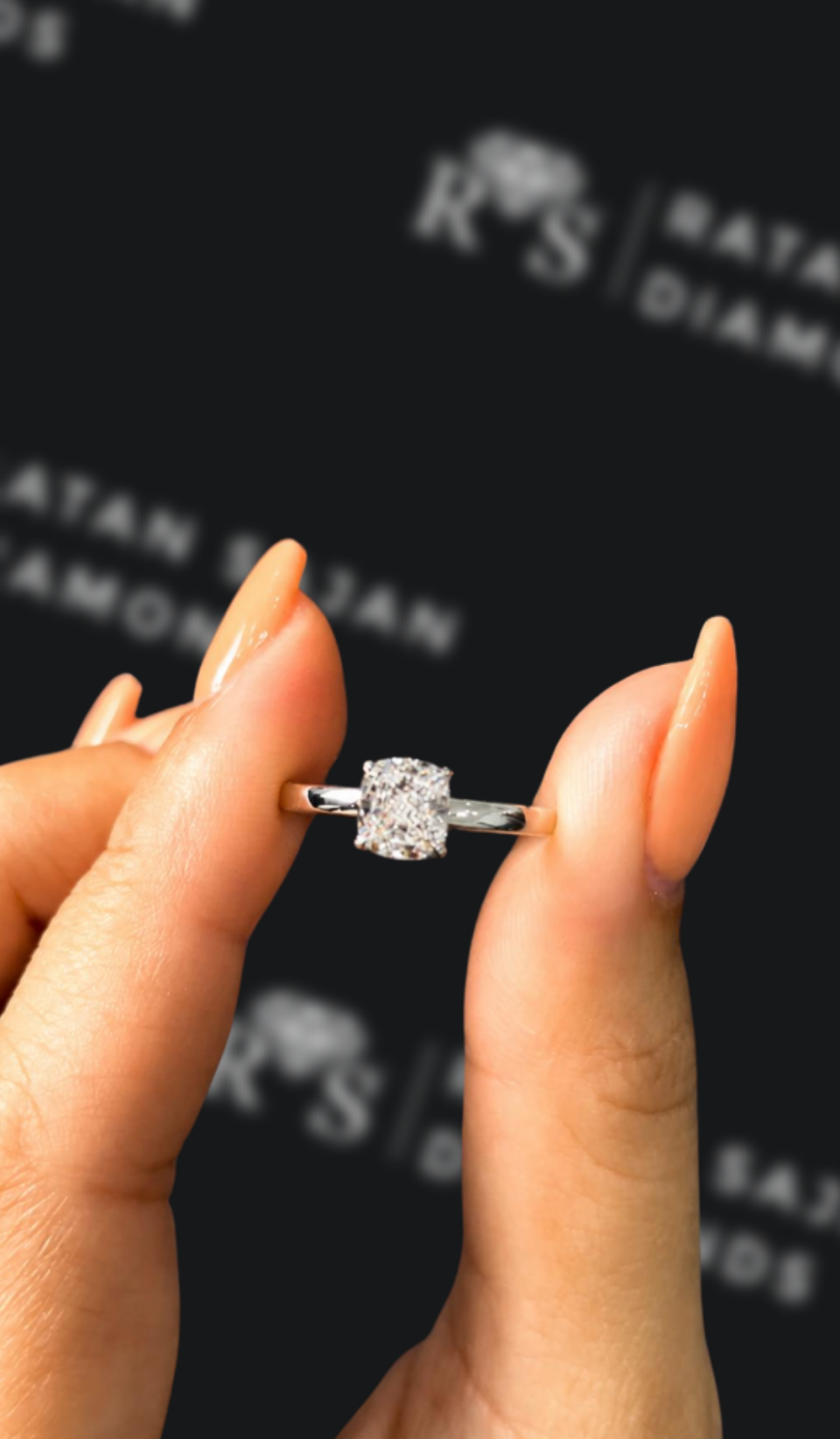 1 carat cushion cut natural diamond engagement ring by Ratan Sajan Diamonds Dubai