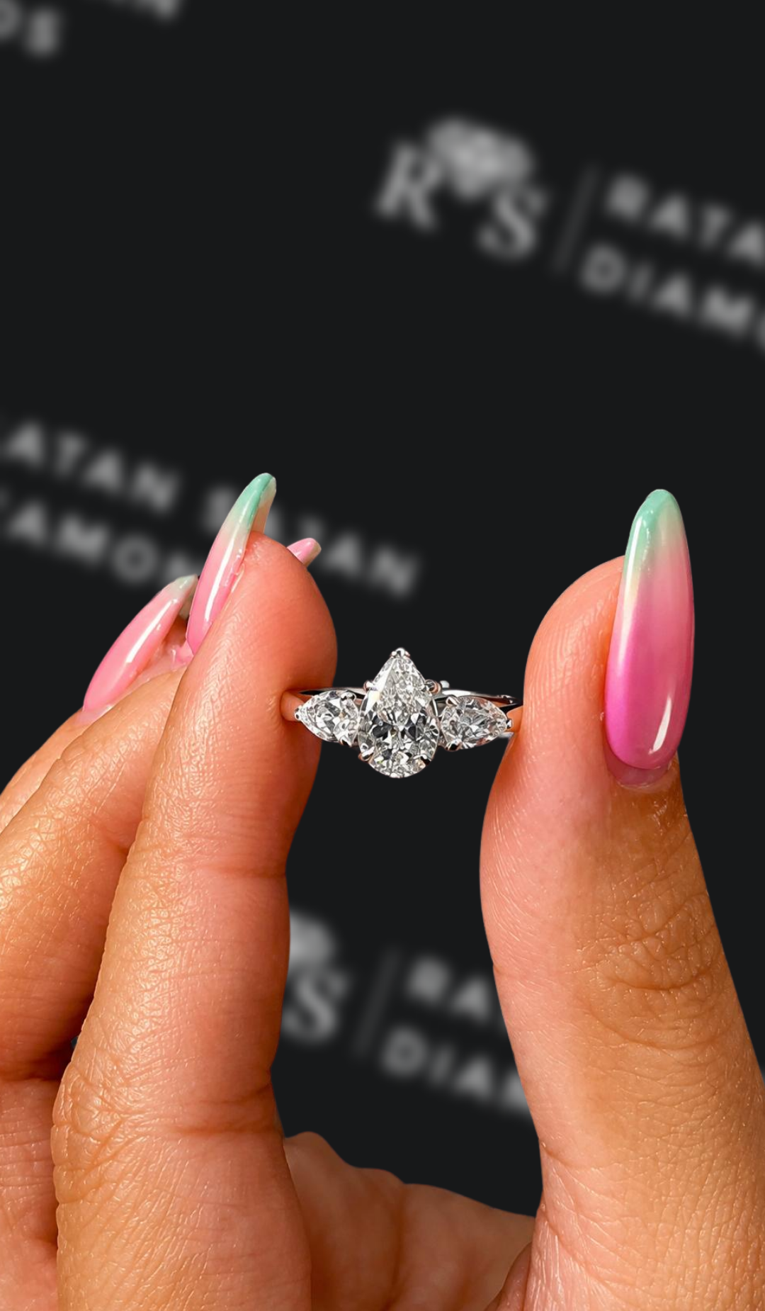 0.5 carat pear shaped natural diamond engagement ring by Ratan Sajan Diamonds Dubai