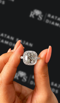 3 carat cushion cut natural diamond engagement ring by Ratan Sajan Diamonds Dubai