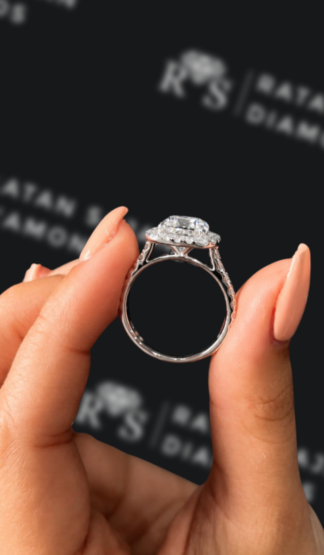 3 carat cushion cut natural diamond engagement ring by Ratan Sajan Diamonds Dubai