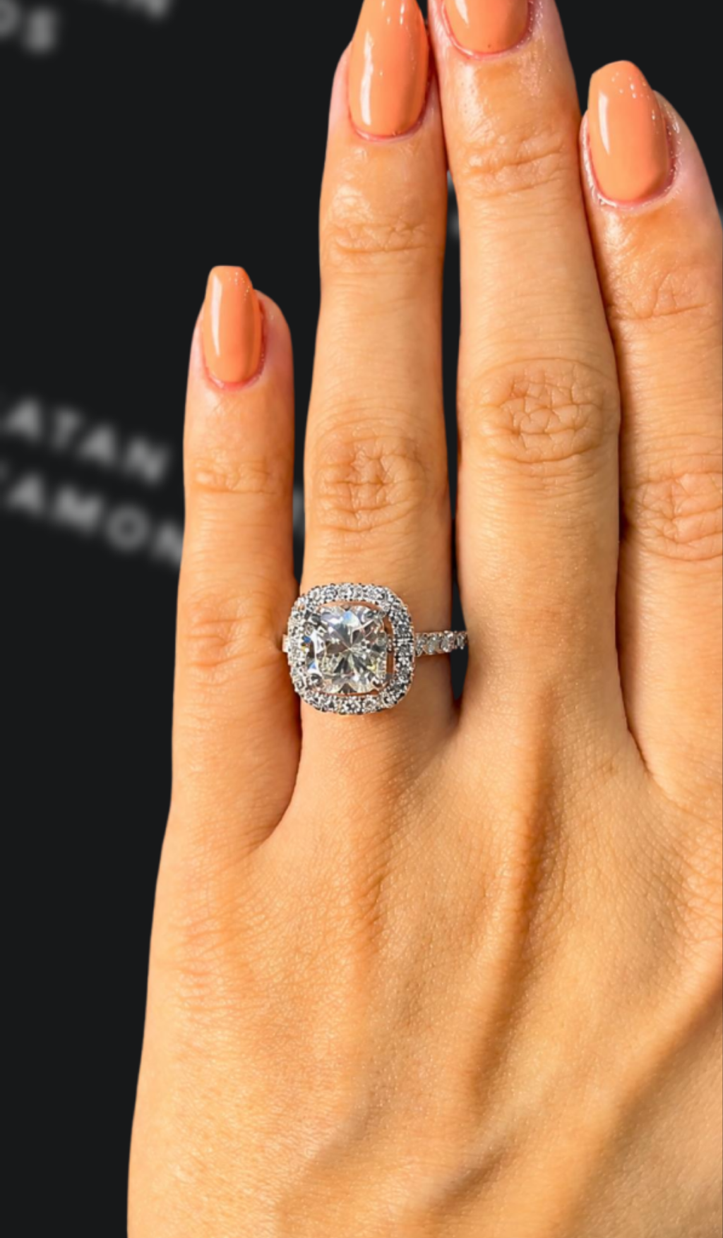 3 carat cushion cut natural diamond engagement ring by Ratan Sajan Diamonds Dubai