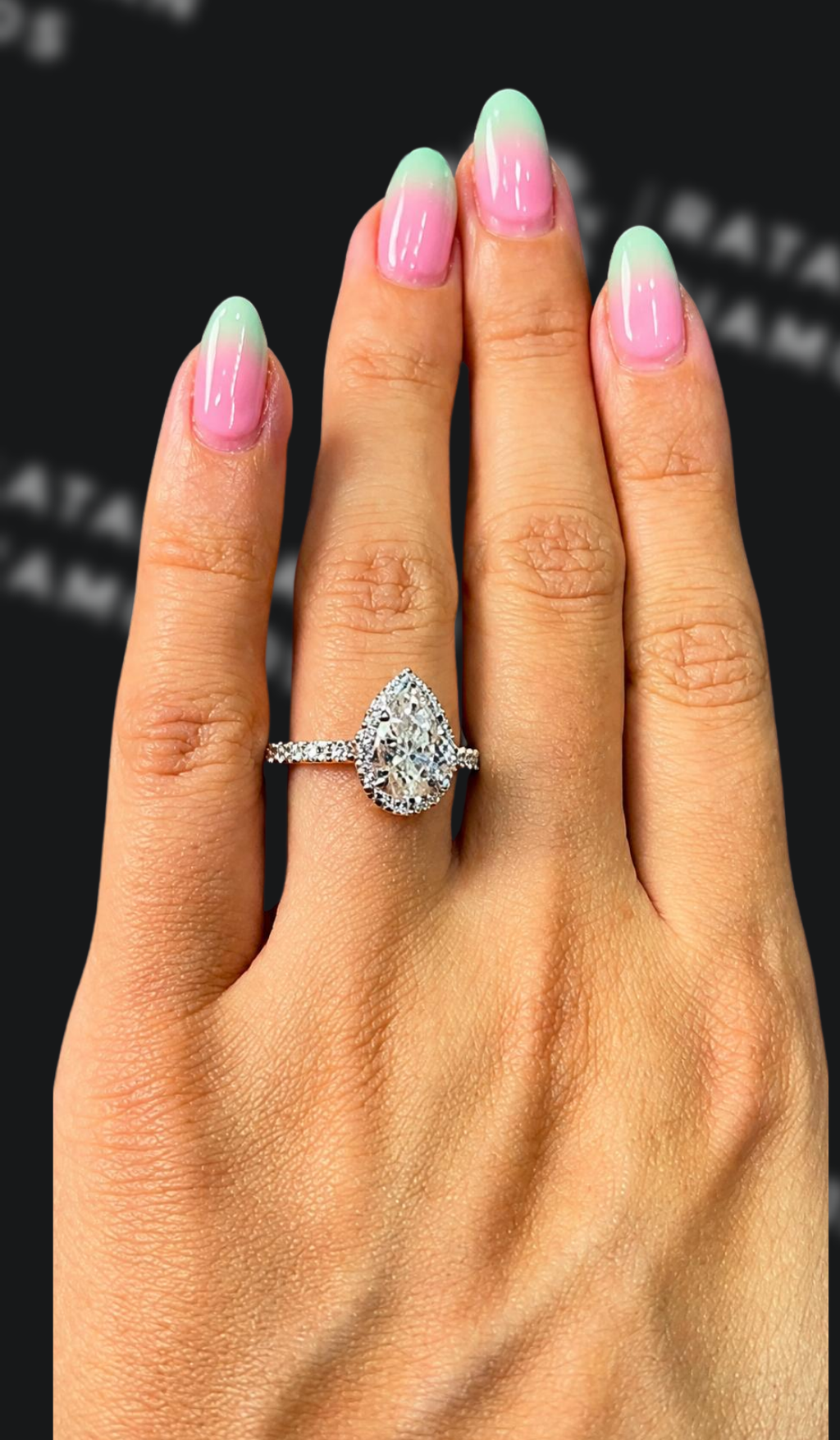 1.5 carat pear shaped natural diamond engagement ring by Ratan Sajan Diamonds Dubai