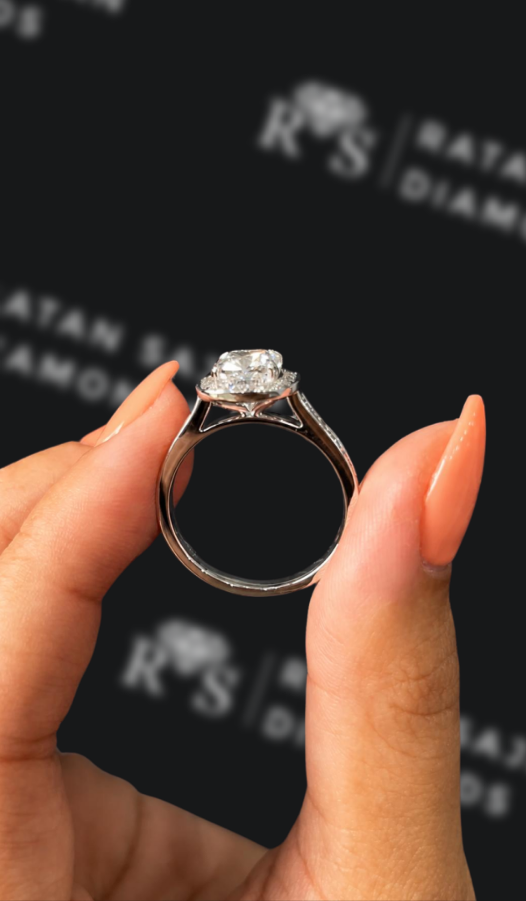 1.5 carat cushion cut natural diamond engagement ring by Ratan Sajan Diamonds Dubai