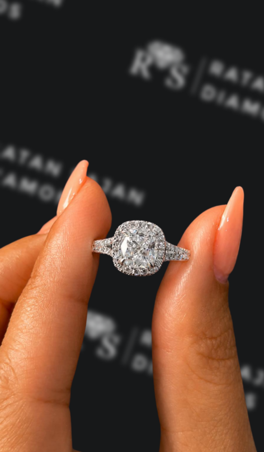 1 carat cushion cut natural diamond engagement ring by Ratan Sajan Diamonds Dubai