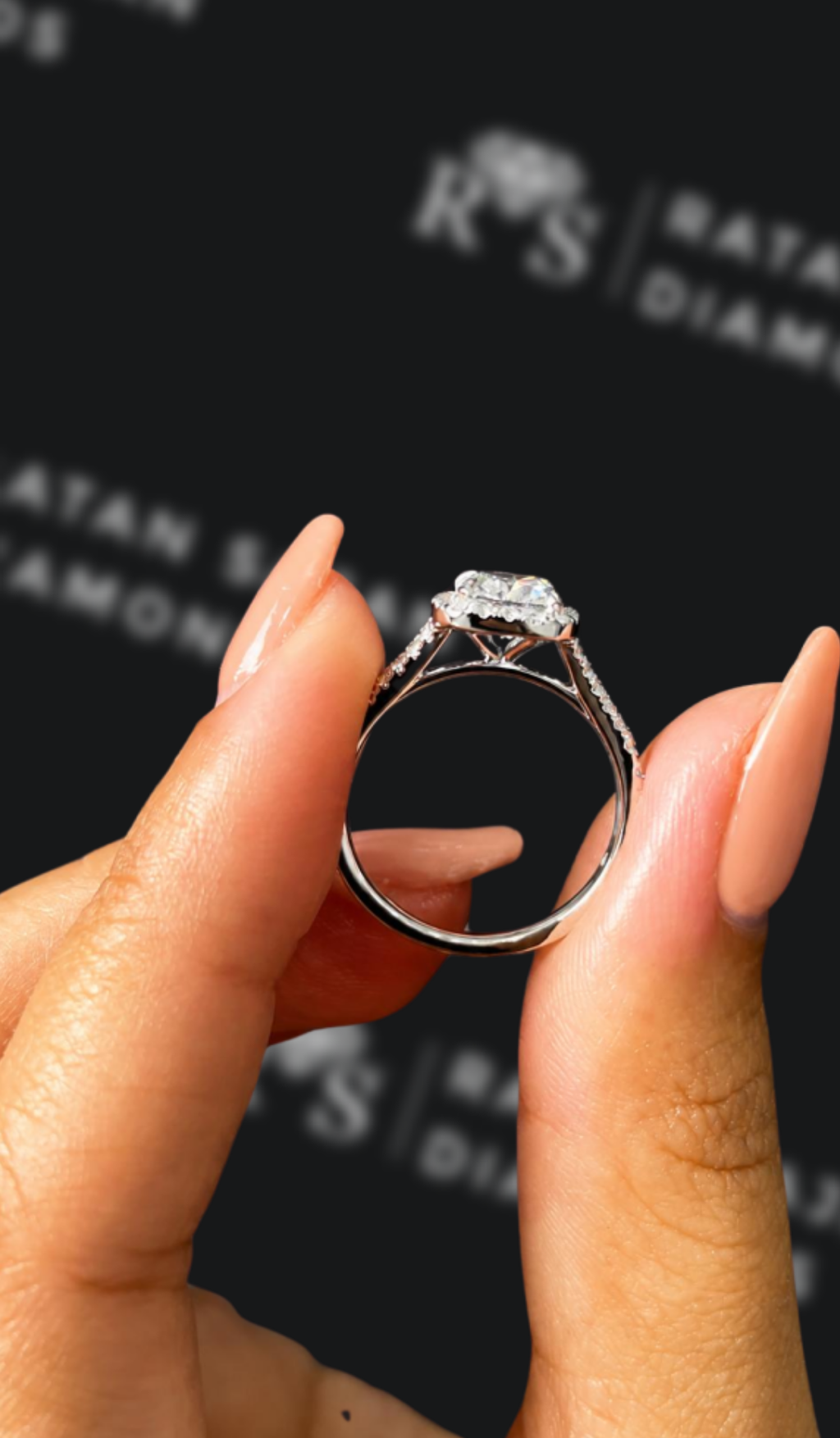 1 carat cushion cut natural diamond engagement ring by Ratan Sajan Diamonds Dubai