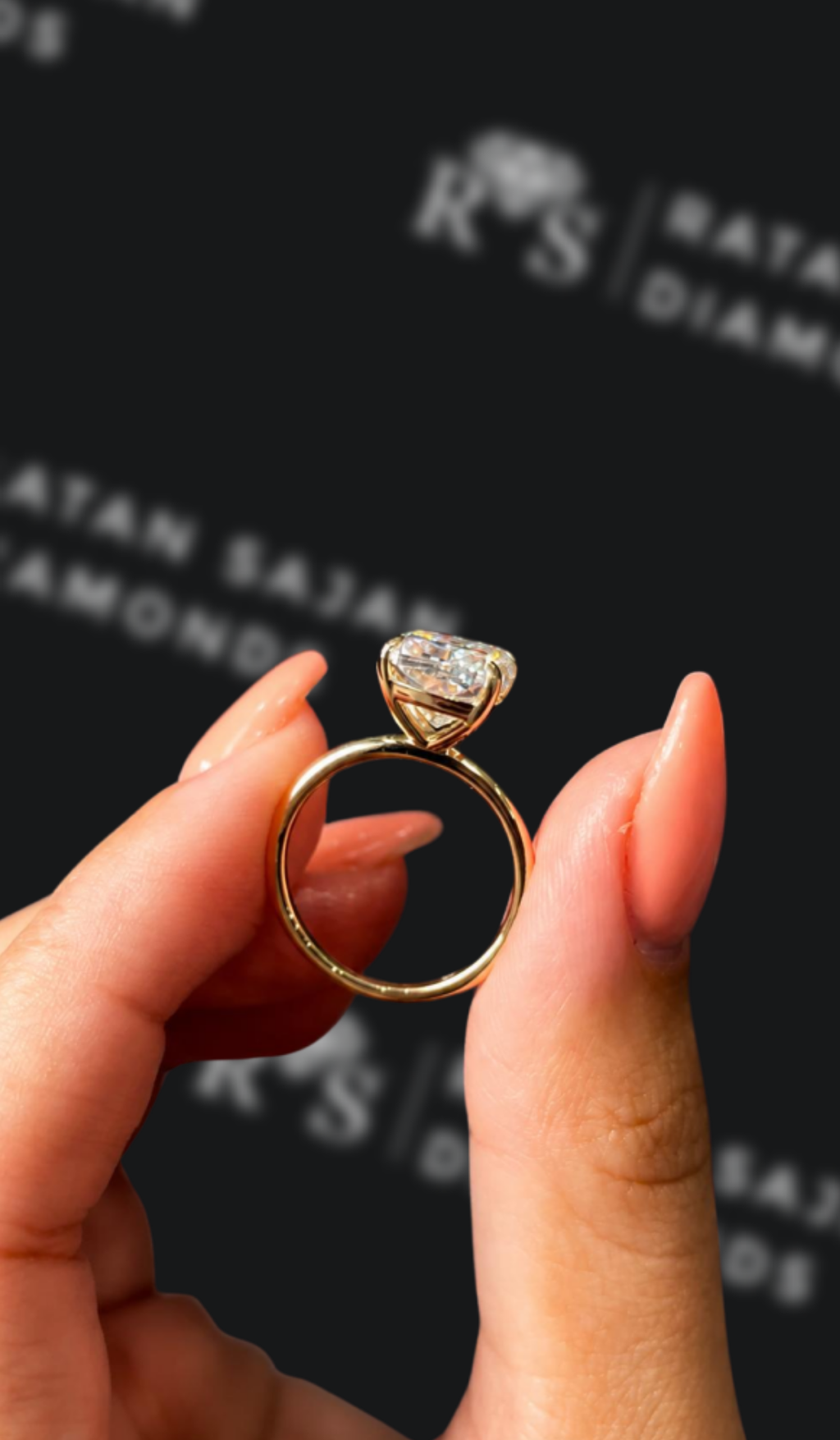 3 carat cushion cut natural diamond engagement ring by Ratan Sajan Diamonds Dubai