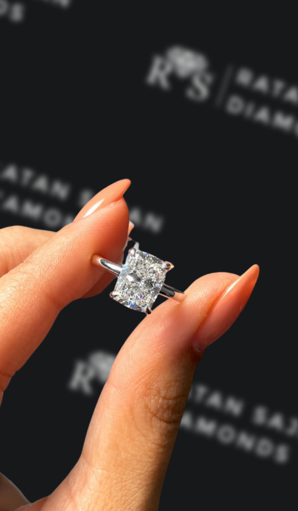 2.5 carat cushion cut natural diamond engagement ring by Ratan Sajan Diamonds Dubai