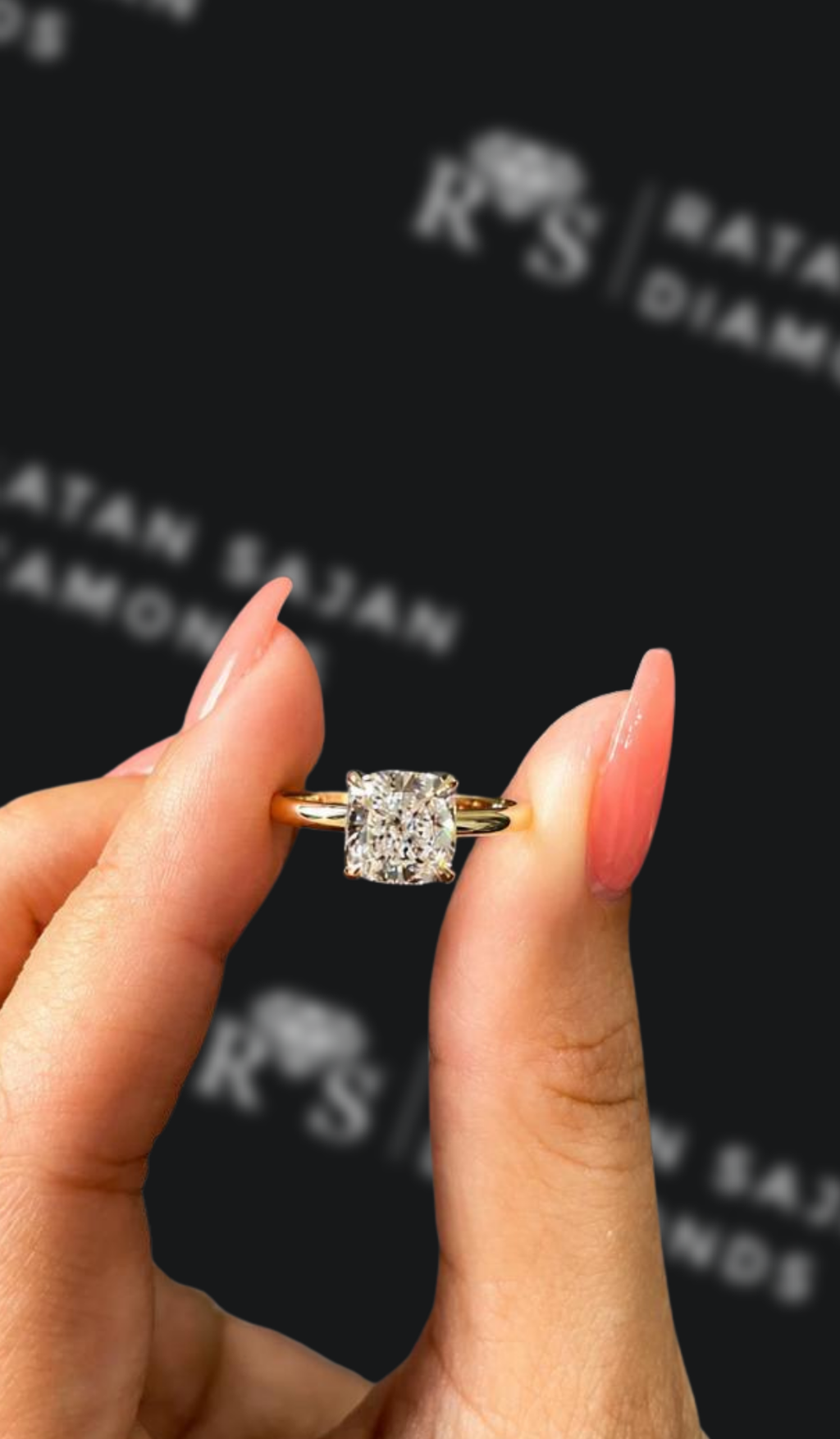 1.5 carat cushion cut natural diamond engagement ring by Ratan Sajan Diamonds Dubai