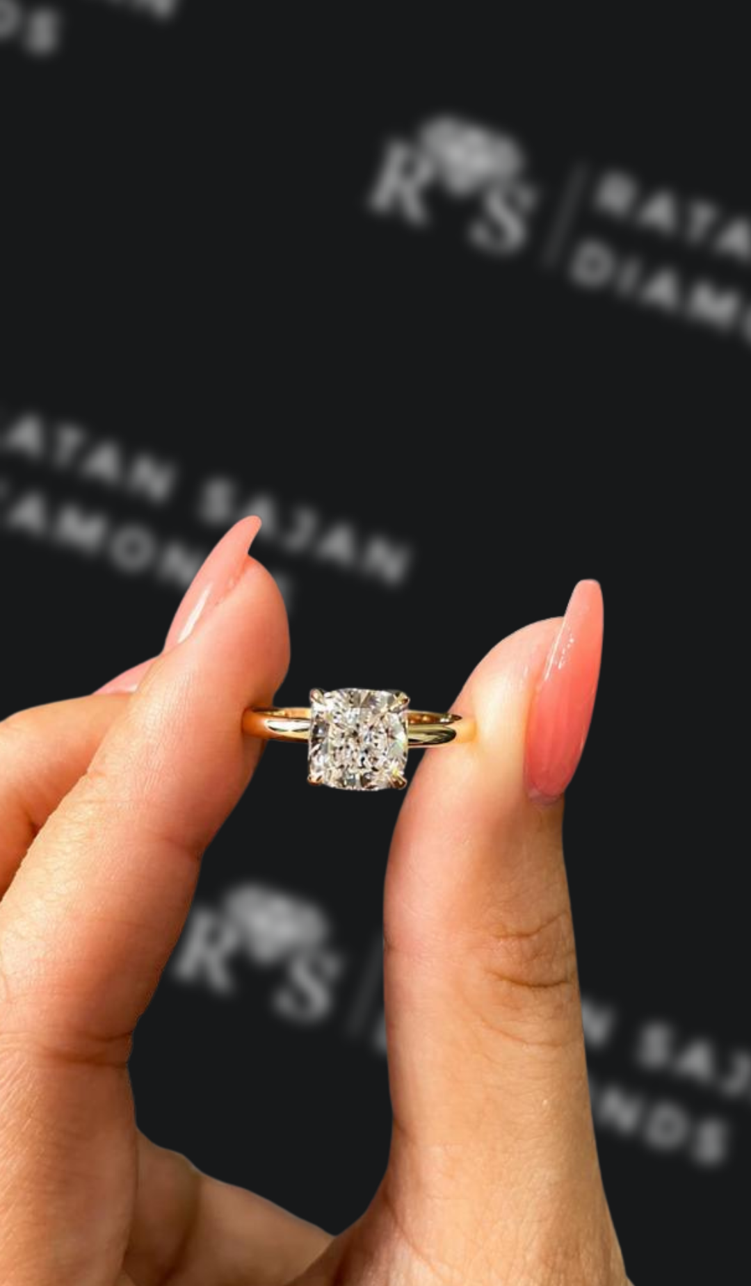 1.5 carat cushion cut natural diamond engagement ring by Ratan Sajan Diamonds Dubai